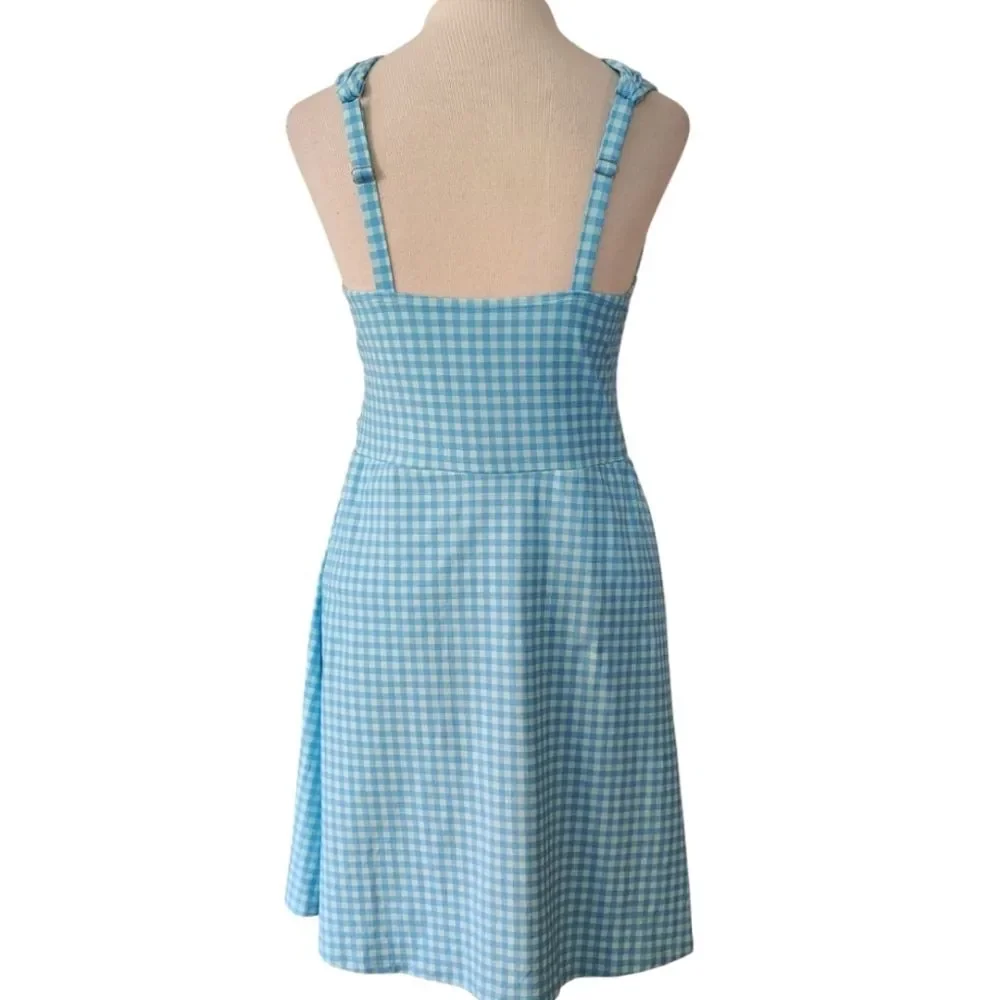 NWT Lands' End Aqua Blue Gingham Tummy Control Swim Dress Size 12 LONG Modest